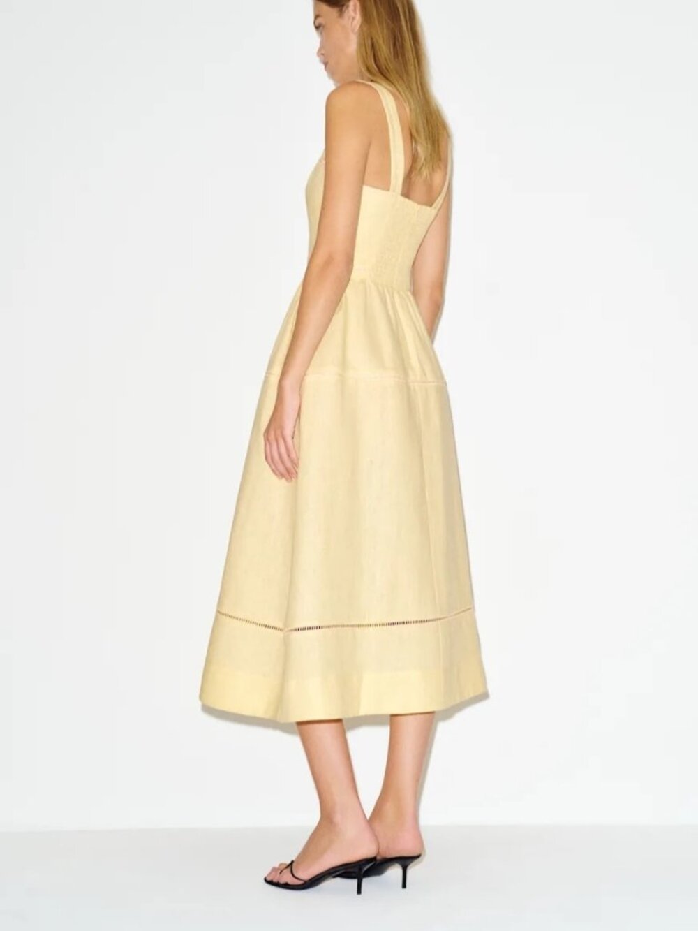 NEW Reformation Everett Linen Midi Dress Ray of Light Yellow | US 4 UK 8 - Picture 4 of 14